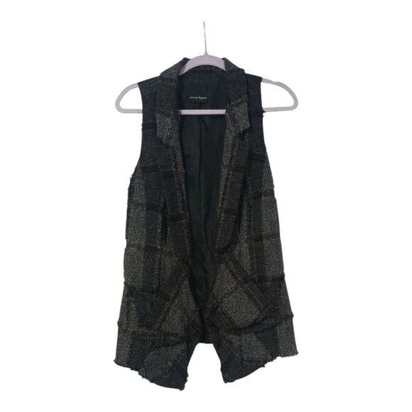 Nanette Lepore Open Front Plaid Shabby Chic Hobo Vest With Pockets Size 4 Gray - Picture 1 of 14